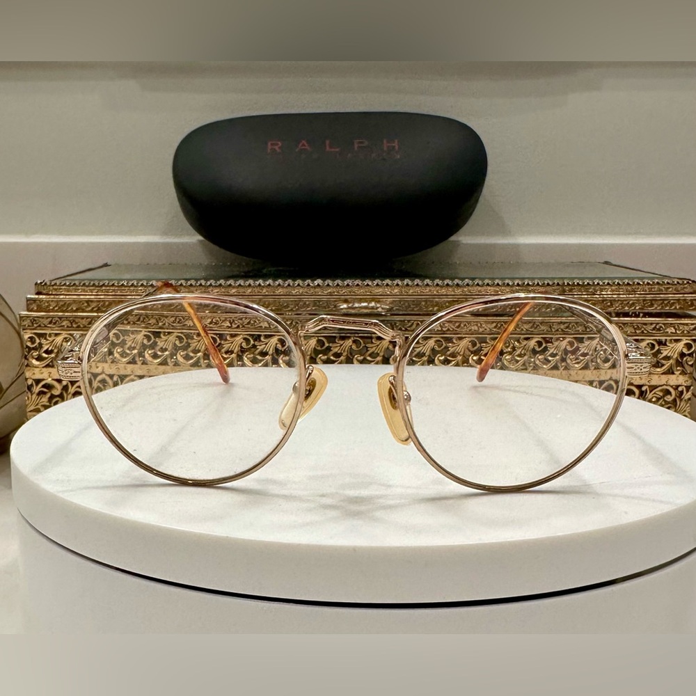 VTG Polo - Gold-Toned Round Rx Eyeglass Frames - EUC, w/ Ralph Lauren Hard-Case - Picture 3 of 17